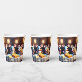 Muisfamilie aan de eettafel, Kinderen Verjaardag Papieren Bekers