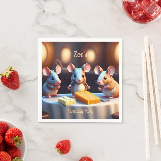 Muisfamilie aan de eettafel, Kinderen Verjaardag Servet (Insitu)