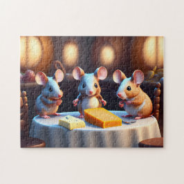 Muisfamilie aan de eettafel legpuzzel