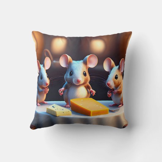 Muisfamilie aan de eettafel, schattig op maat kussen (Achterkant)
