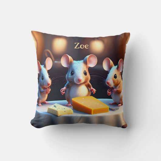 Muisfamilie aan de eettafel, schattig op maat kussen (Voorkant)