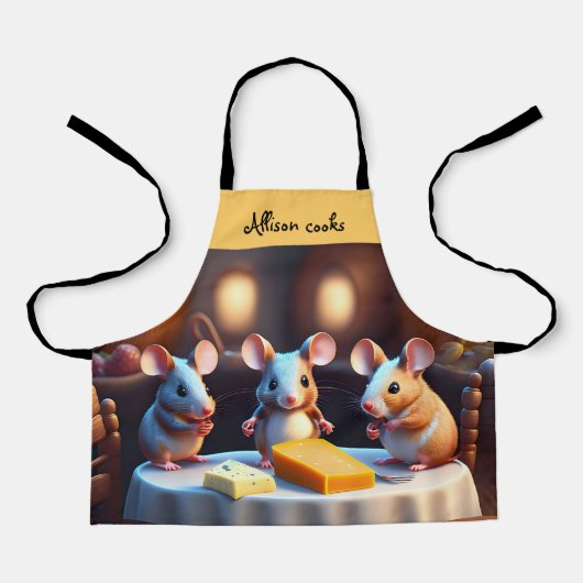 Muisfamilie aan de eettafel schort (Voorkant)