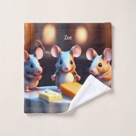 Muisfamilie aan de eettafel - washandje