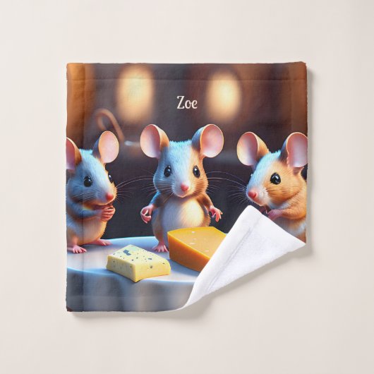 Muisfamilie aan de eettafel - washandje (Wasdoekje)