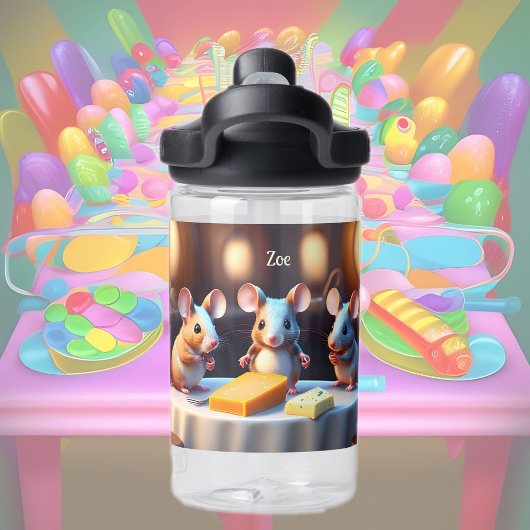 Muisfamilie aan de eettafel waterfles