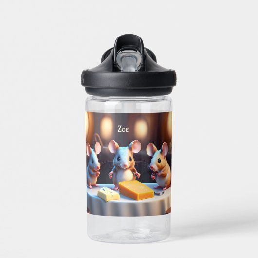 Muisfamilie aan de eettafel waterfles (Voorkant)