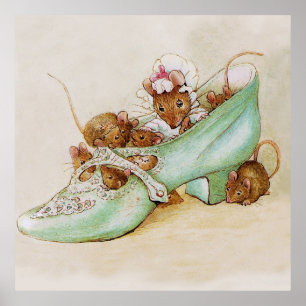 Muisfamilie in een schoen van Beatrix Potter Poster