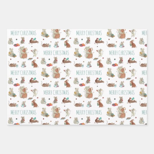 Muisfamilie Kerstmis Inpakpapier Vel (Voorkant)