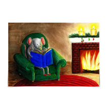 Muisfamilie leest met Fireplace kerstKaart