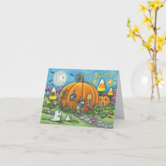 MUISHUIS HALLOWEEN NOTITIE KAART Blank (Gele Bloem)