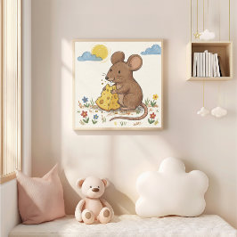 Muisje eet kaas kleurpotlood tekening kind poster