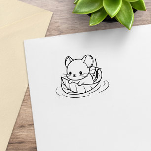 Muisje in blad bootje rubberstempel