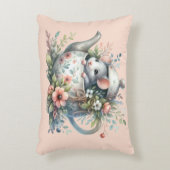 Muisje in Theepot met Bloemen Illustratie Accent Kussen (Voorkant(Verticaal))