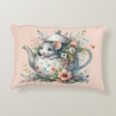 Muisje in Theepot met Bloemen Illustratie Accent Kussen (Achterkant)