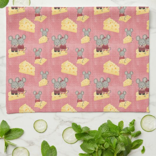 Muisjes met een grappig en kitscherig familiepatro theedoek (Gevouwen)