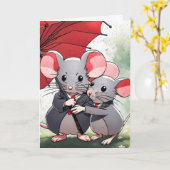 Muisjes Onder een Rode Paraplu Kaart (Gele Bloem)