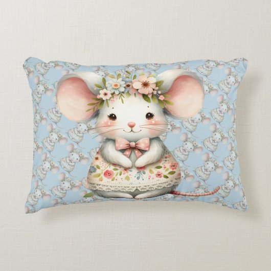 Muisjurk met Bloemenkroon Accent Kussen (Voorkant)