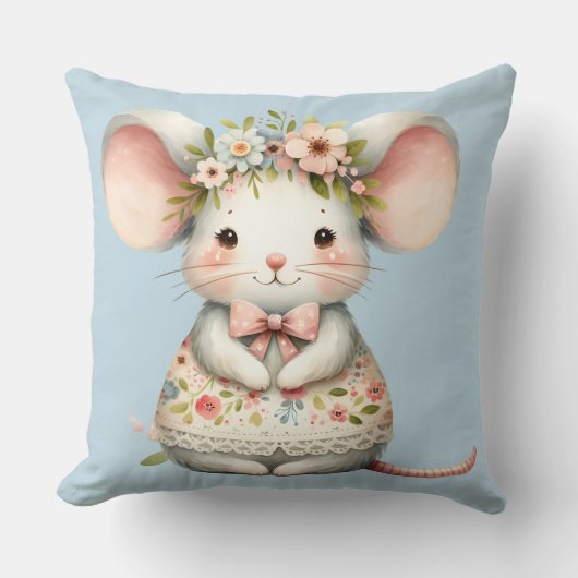 Muisjurk met Bloemenkroon Kussen (Voorkant)