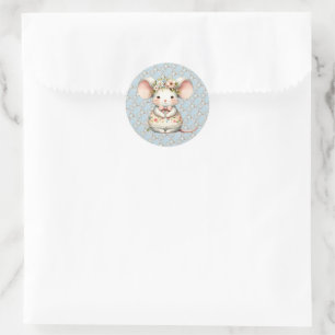 Muisjurk met Bloemenkroon Ronde Sticker