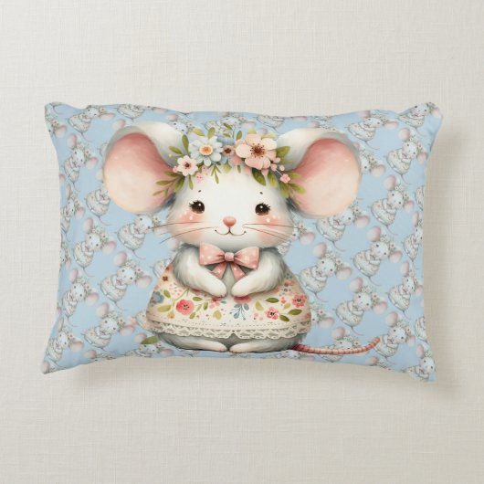 Muisjurkje met bloemen Bloemenkroon Accent Kussen (Achterkant)