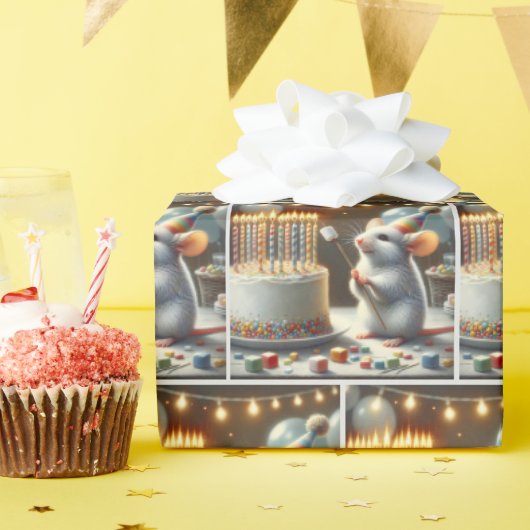 Muismarshmallows en verjaardagstaart cadeaupapier (Verjaardagsfeest)