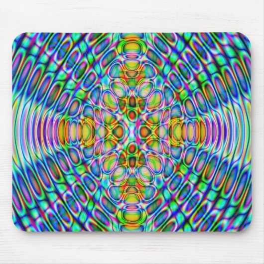 Muismat Abstract Psychedelisch Design, Blauw Goud (Voorkant)