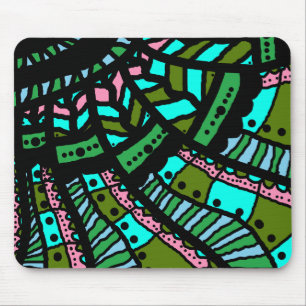 Muismat, Abstracte krabbelkunst, cyaan groen roze Muismat
