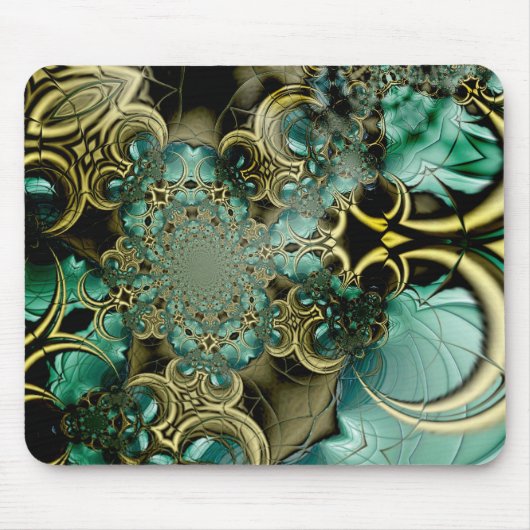 Muismat Abstracte Kunst Metaal Goud Teal Glas 2 (Voorkant)