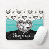 Muismat Aqua en Black Damask Diamond Rhinestone (Met muis)