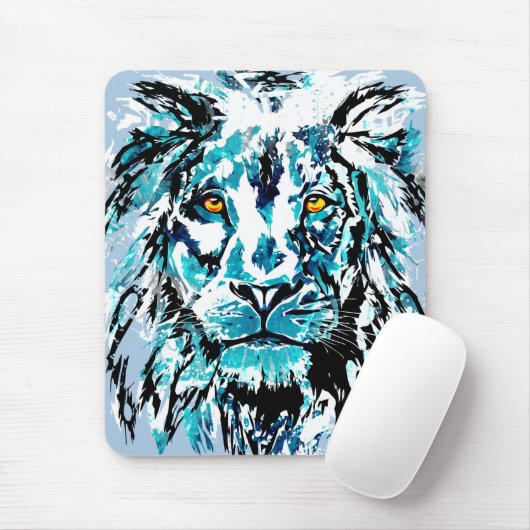 Muismat Blauwe leeuwenkop | Lion Mousepad (Met muis)