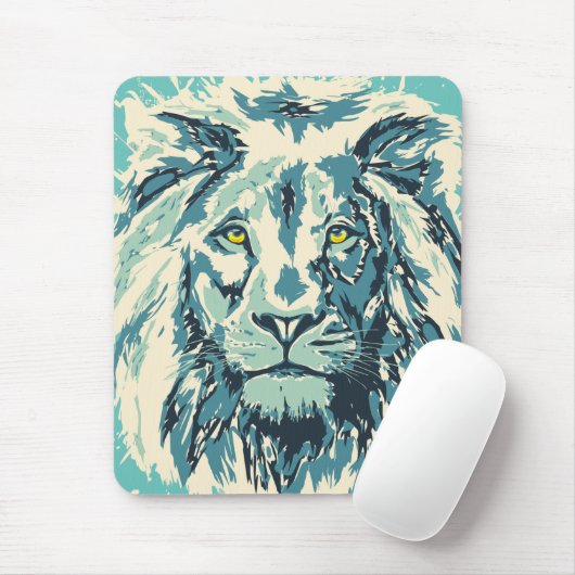 Muismat blauwe leng | Colorful Retro Lion Head (Met muis)
