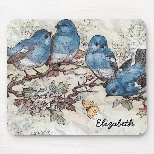 Muismat blauwe vogels (Voorkant)