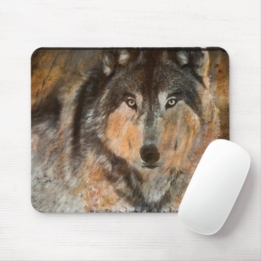 Muismat gekleurd hout Wolf (Met muis)
