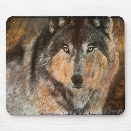 Muismat gekleurd hout Wolf (Voorkant)