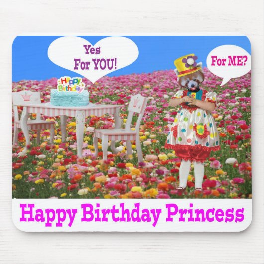 muismat. Gelukkige Verjaardag Prinses. rode panda  Muismat (Voorkant)