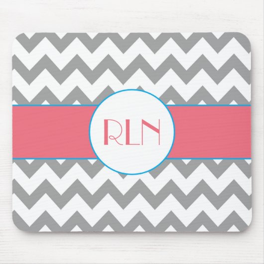 Muismat grijze en roze Chevron Monogram (Voorkant)