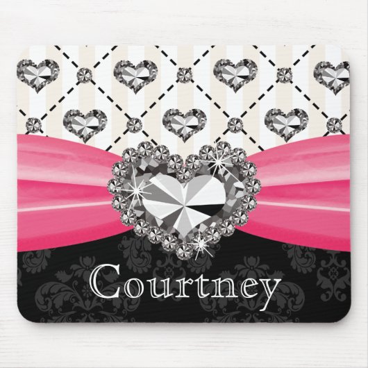 Muismat Hot Pink en Black Damask Diamond Rines (Voorkant)