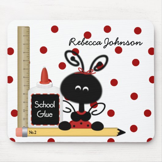 Muismat Ladybug en schoolbenodigdheden (Voorkant)