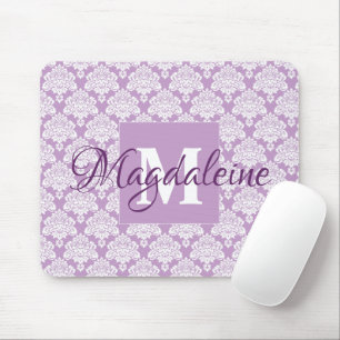 Muismat Lavender Damask met monogram en naam