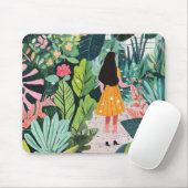 Muismat, meisje in de tuin muismat (Met muis)