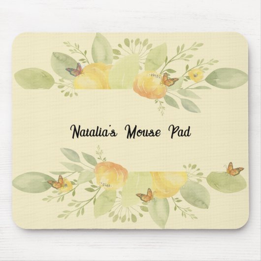 Muismat met Artistic Flowers in Bord Geel (Voorkant)