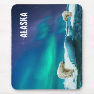 Muismat met poolbeer en noorderlicht Alaska
