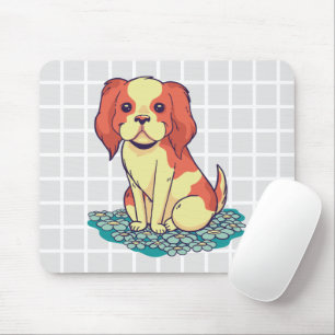 Muismat met rasterpatroon en schattige puppy