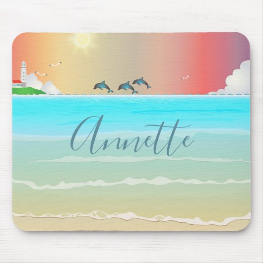 Muismat met strandthema en dolfijn  (Voorkant)