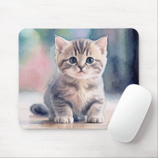 Muismat met watercolor afdruk van een schattig kat
