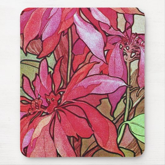 Muismat Mucha van Poinsettia Kerstmis Mousepad (Voorkant)