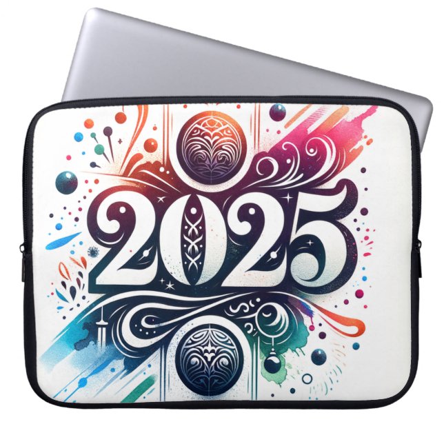 Muismat Ontwerp met Inkt Kleur Tekst "2025" Laptop Sleeve (Voorkant)