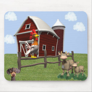 Muismat op de werf met Rooster Cows en Dog
