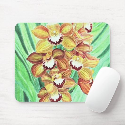 Muismat - Oranje en gele orchideeën (Met muis)