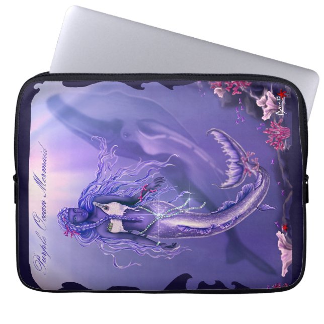 Muismat Paarse Oceaan Mermaid Laptop Sleeve (Voorkant)